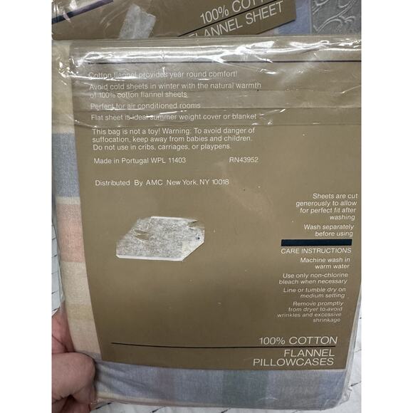 Home Concepts Vintage Sheet King Fitted Flannel Pastel Plaid With Pillowcases - Picture 8 of 8